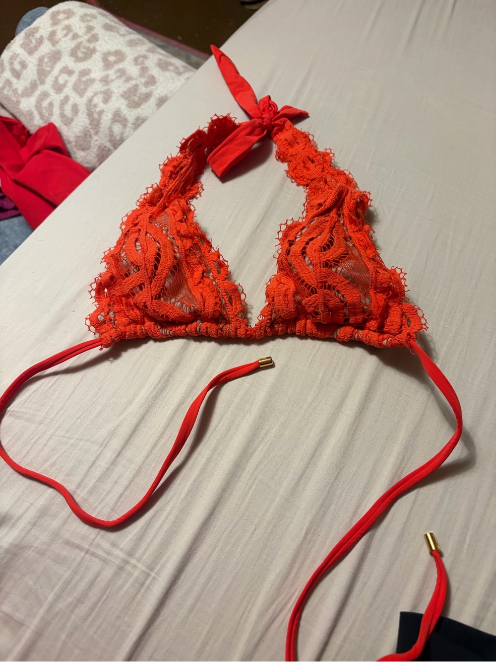 PQ Swim Orange Lace Triangle Bikini Top